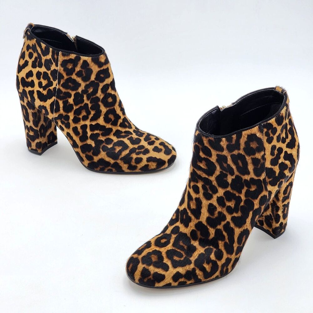 Sam Edelman Campbell Leopard Print Real Calf Hair Heeled Ankle Booties Size 8.5